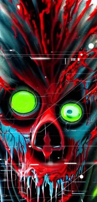 Vibrant horror-themed mobile wallpaper with neon colors and intense design.