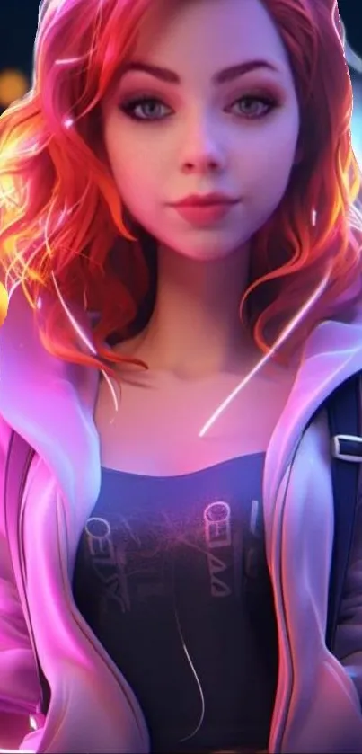 Neon-themed city girl with vibrant colors and artistic design.