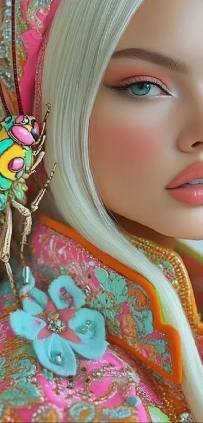 A vibrant and artistic portrait with colorful details for a mobile wallpaper.