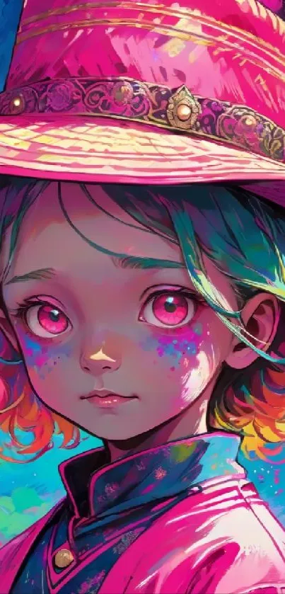 Anime character with a pink hat in vibrant colors and artistic design.