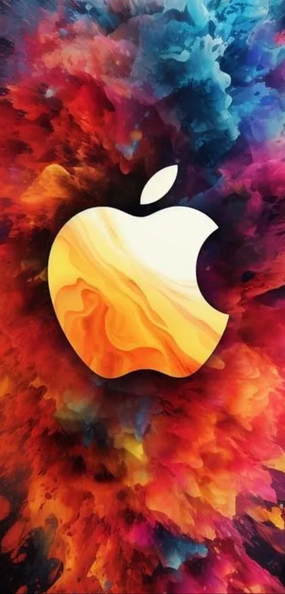 Vibrant Apple logo with colorful background.