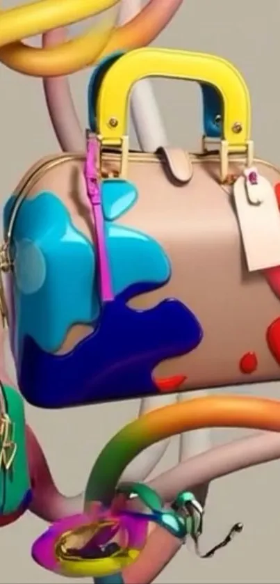 Artistic colorful handbag design with vibrant hues.