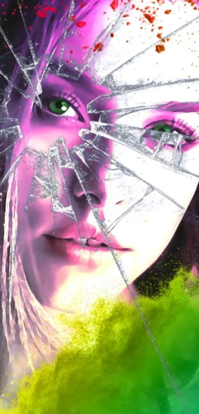 Artistic wallpaper with shattered glass and vibrant colors.
