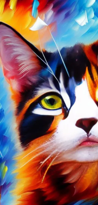 Vibrant and artistic cat wallpaper with colorful hues.