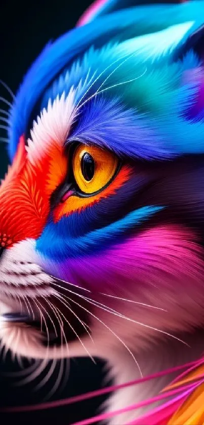 Artistic and colorful cat wallpaper with vibrant hues.