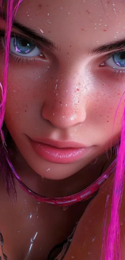 Vibrant artistic close-up portrait with striking colors and captivating gaze.