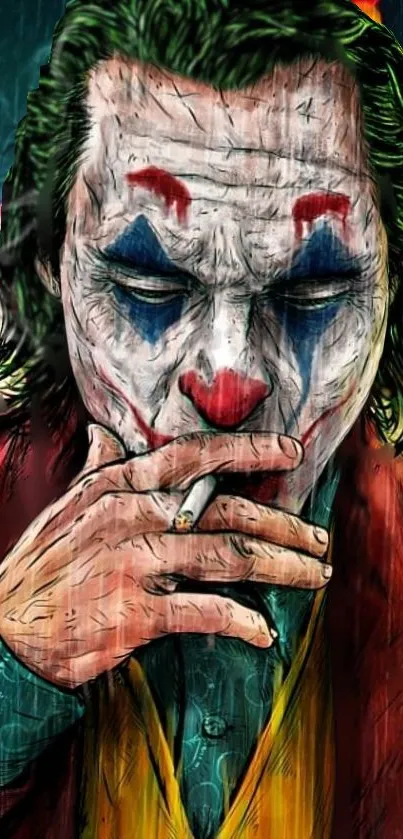 Vibrant artistic clown portrait with colorful details.