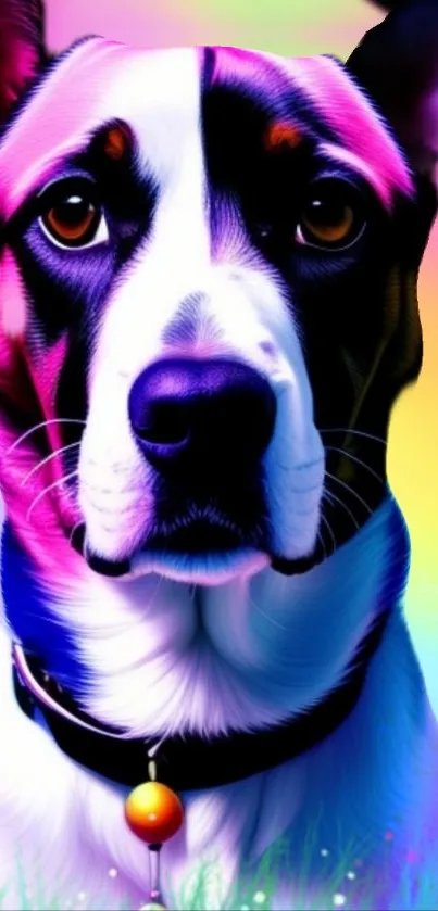 Colorful neon dog wallpaper with vibrant psychedelic hues.