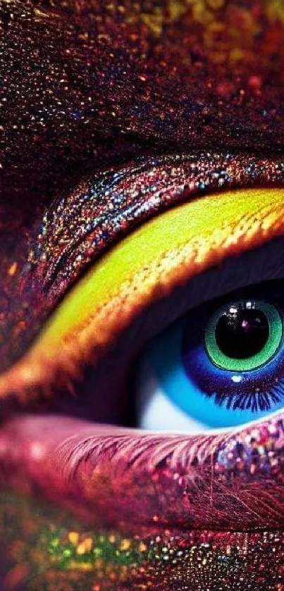 Artistic close-up of a vibrant, colorful eye displaying a kaleidoscope of hues.