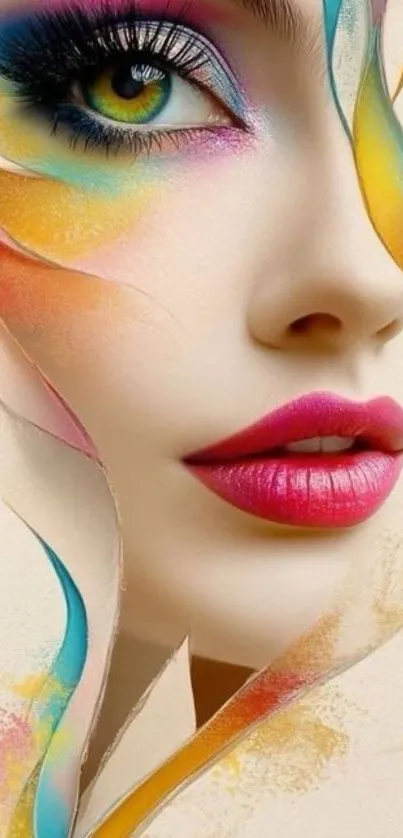 Colorful abstract face art wallpaper with vibrant hues.