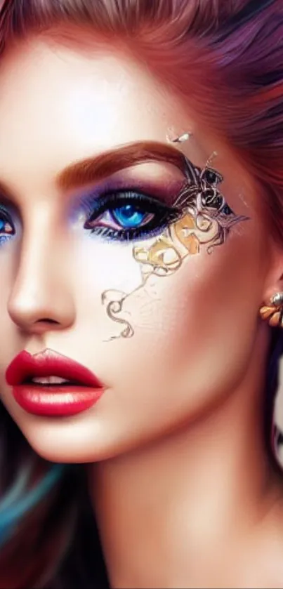 Vibrant artistic face with digital design elements and rich colors.