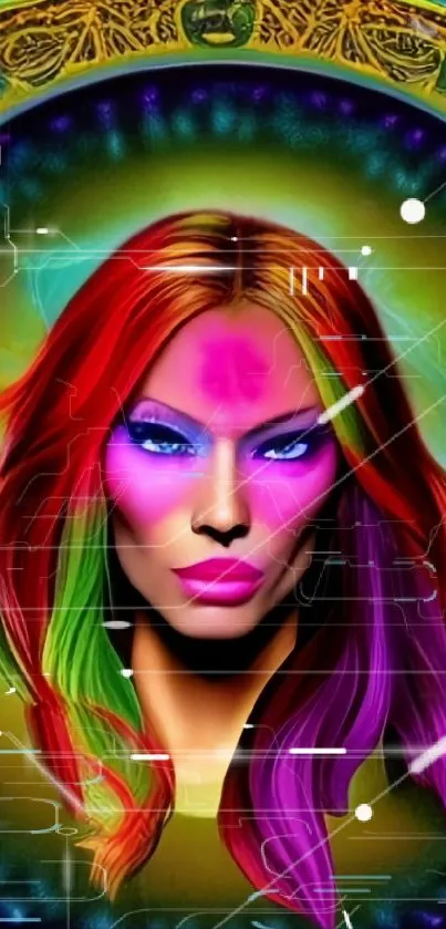 Neon accented colorful face artistic wallpaper.