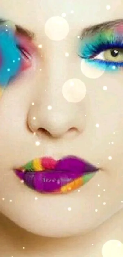 Colorful artistic face wallpaper with rainbow makeup.