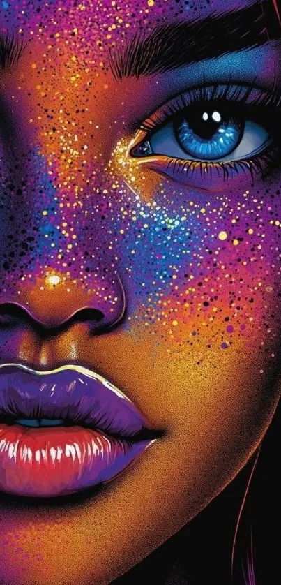 Vibrant artistic face wallpaper with cosmic colors.