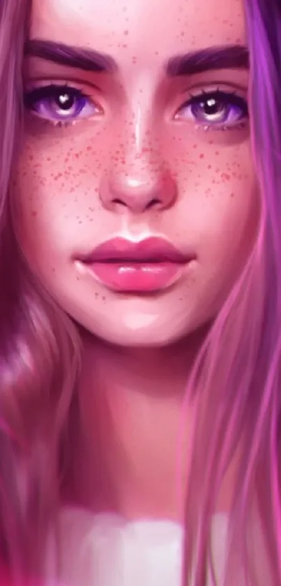 Vibrant artistic portrait with pink and purple hues.