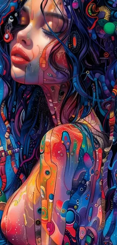 Colorful abstract female portrait with vibrant design.