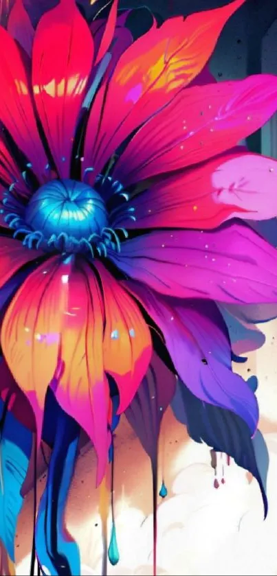 Vibrant artistic flower with bold colors on a dynamic phone wallpaper.