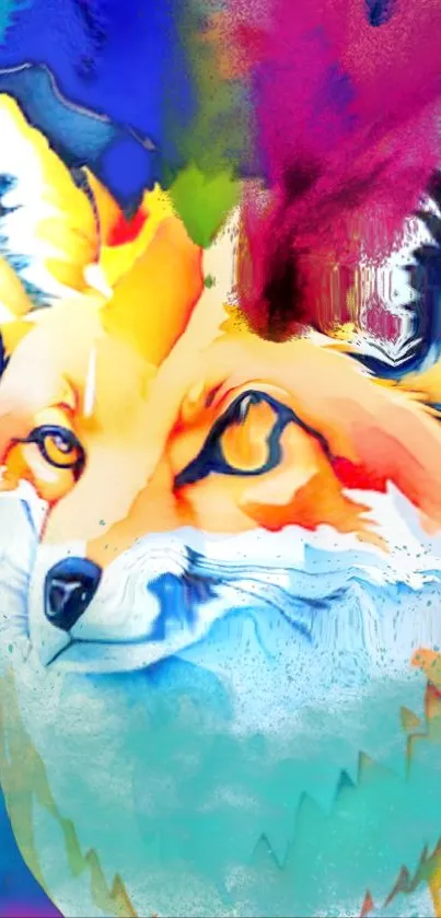 A vibrant, artistic fox amidst vivid colors.