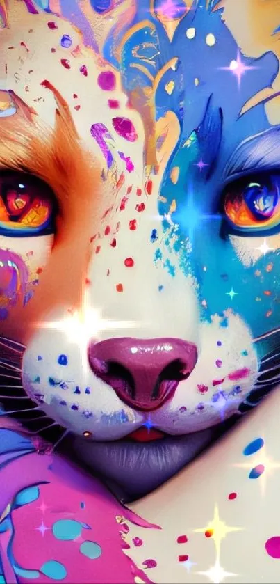 Vibrant artistic fox with colorful splashes.