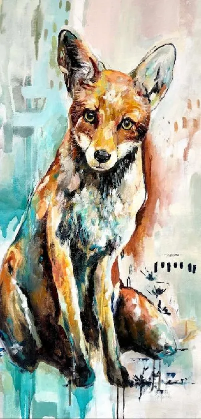 Vibrant watercolor fox in an artistic style on a light beige background.