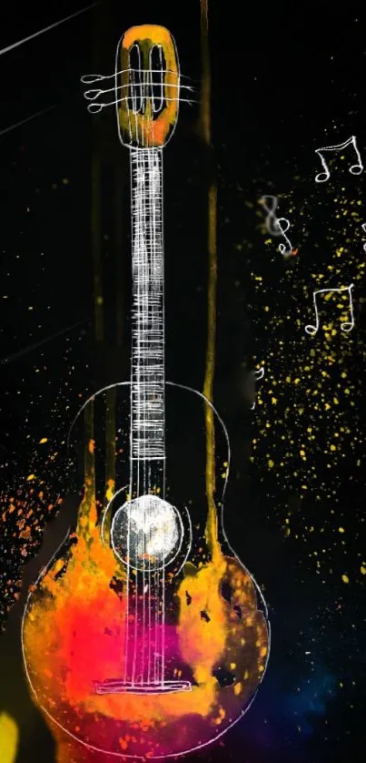 Vibrant abstract guitar wallpaper with colorful and artistic design.