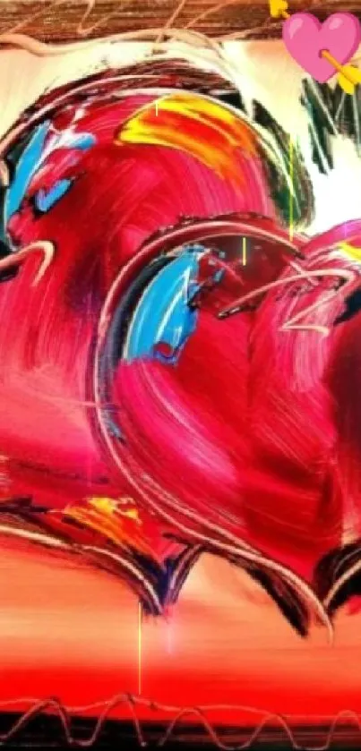 A vibrant artistic heart painting in bold colors.