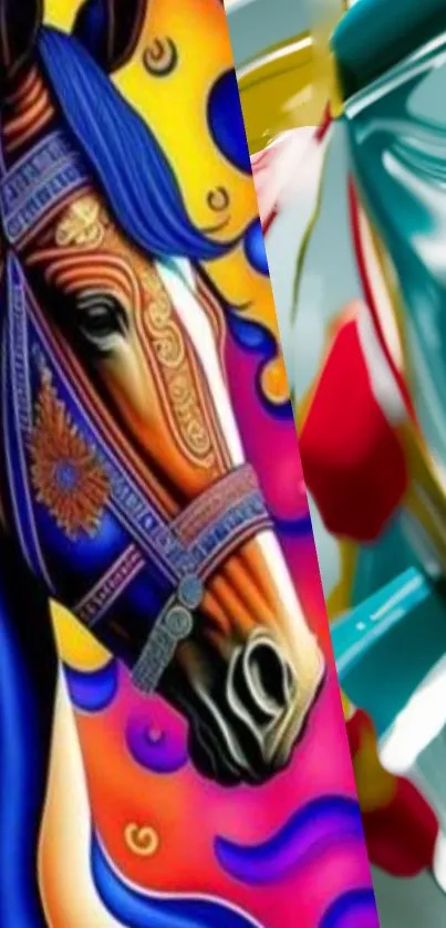 Colorful artistic horse wallpaper with a vibrant abstract style.