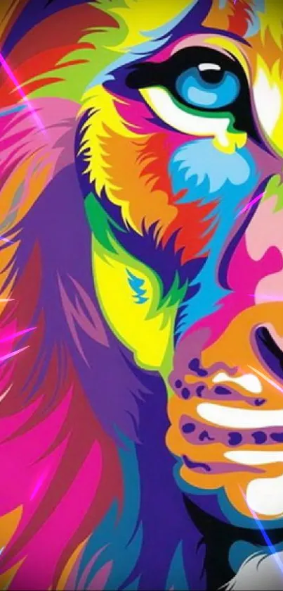 Colorful artistic lion wallpaper for mobile screens.