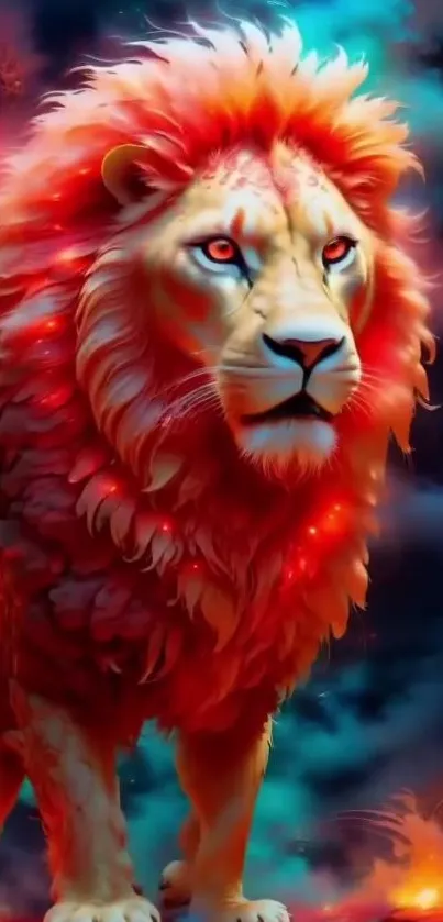 Vibrant artistic lion wallpaper with fiery colors.