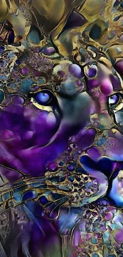 Abstract artistic lion wallpaper in vibrant purple and blue hues.