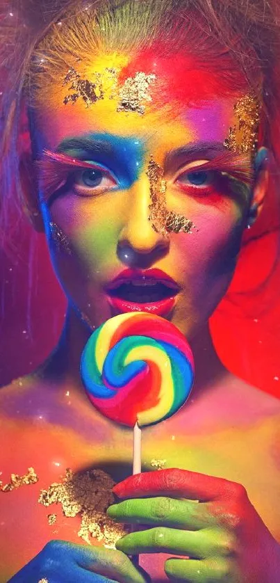 Colorful artistic portrait with a lollipop