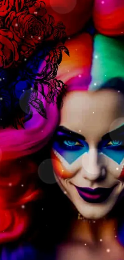 Vibrant artistic makeup mobile wallpaper showcasing bold colors.