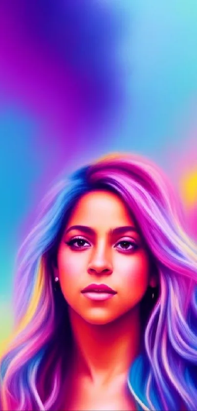 Colorful artistic portrait mobile wallpaper with vibrant neon hues.