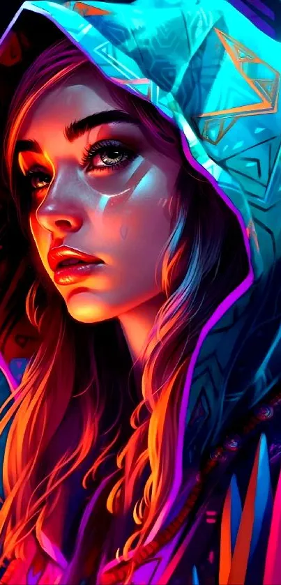 Vibrant art wallpaper with neon colors and an expressive portrait design.