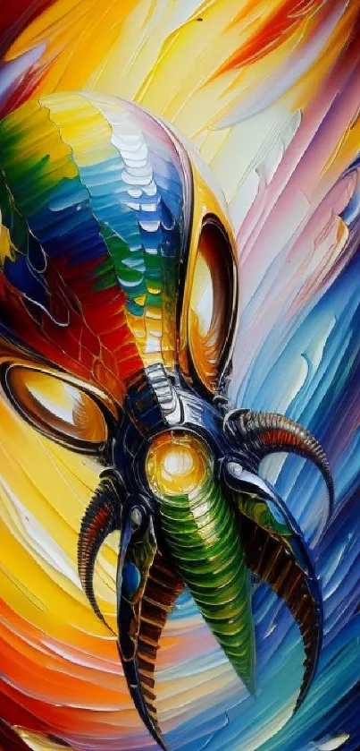 Vibrant abstract octopus in rainbow colors, perfect for mobile wallpaper.