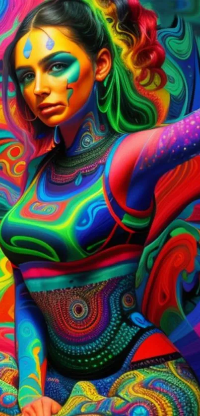 Psychedelic and colorful artwork on mobile wallpaper.