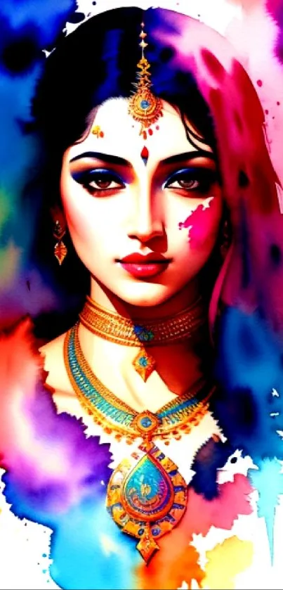 Vibrant colorful art with elegant portrait, perfect as a mobile wallpaper.