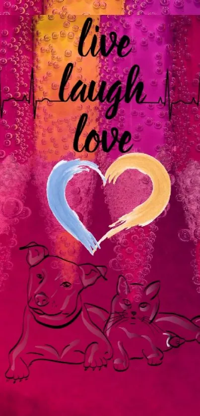 Vibrant phone wallpaper with colored pencils and 'live laugh love' quote.