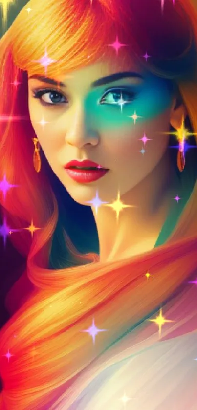 Vibrant artistic wallpaper featuring a colorful portrait with dynamic hues.
