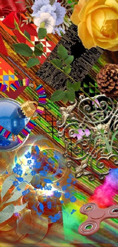 Vibrant artistic wallpaper with colorful patterns and abstract designs.