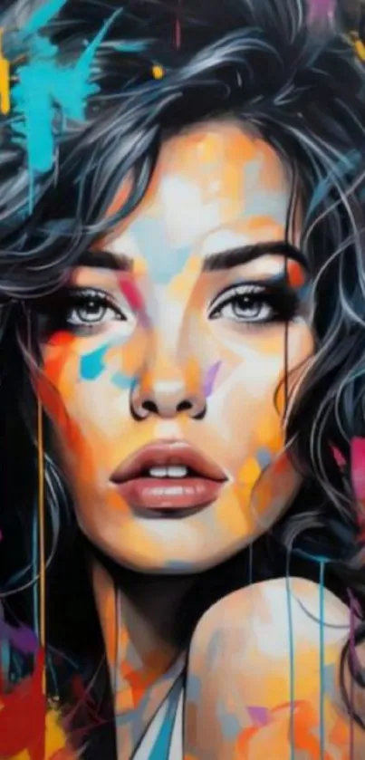 Vibrant abstract art portrait of a woman with colorful strokes.