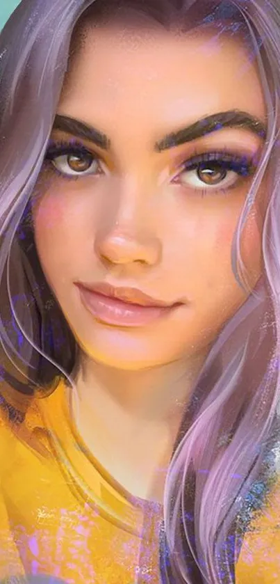 Lavender-toned digital portrait with vibrant colors.