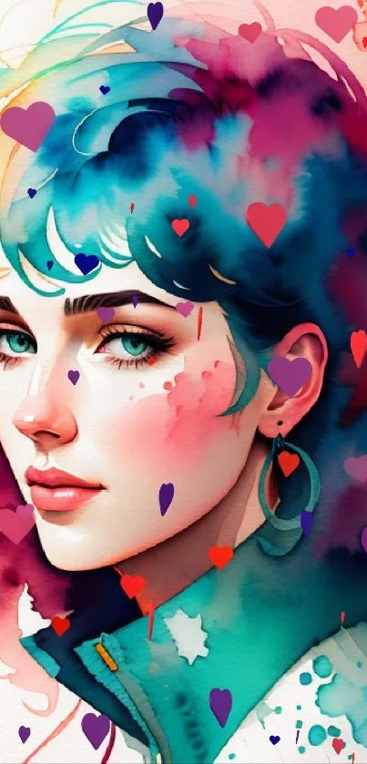 Vibrant watercolor portrait of a woman in elegant, colorful hues for mobile wallpaper.