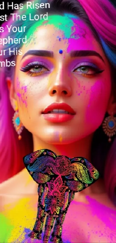 Vibrant digital art portrait with colorful splashes and artistic expression.