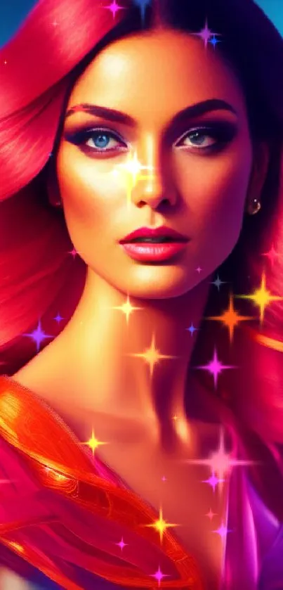 Vibrant artistic wallpaper of a woman with magenta hair and stunning gradients.