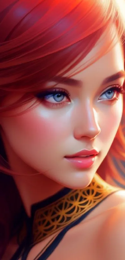 Artistic vibrant portrait wallpaper with red hair and captivating details.