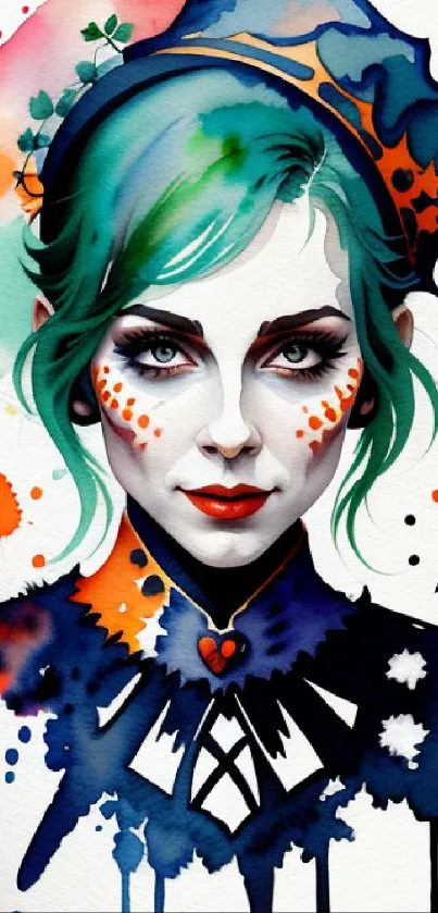 Artistic portrait with vibrant colors and watercolor style.