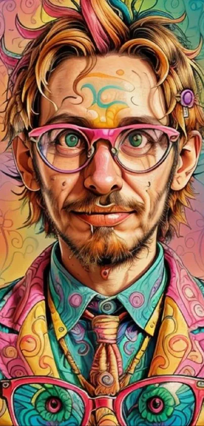A colorful, artistic portrait of a person with surreal design elements.