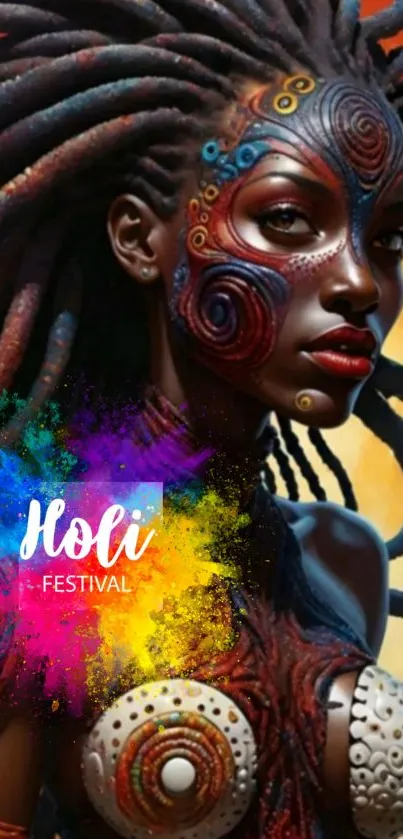 Vivid digital portrait with tribal art influences