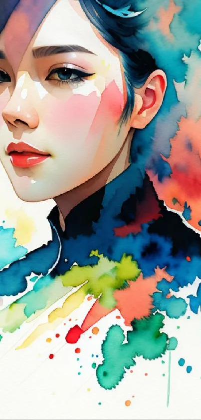 Colorful watercolor artistic portrait wallpaper with vibrant hues.